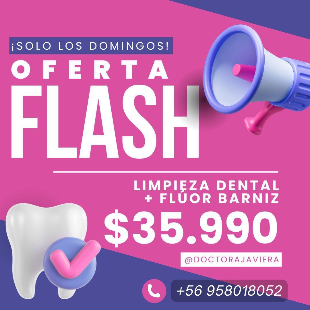 Oferta flash de los domingos: limpieza dental más flúor barniz por $35.990